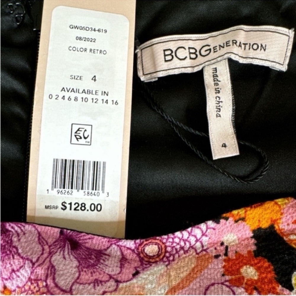 BCBGENERATION Floral Mini Dress Smocked Arms w/Bell Sleeves, Two Sizes 4 & 8. - Picture 5 of 11